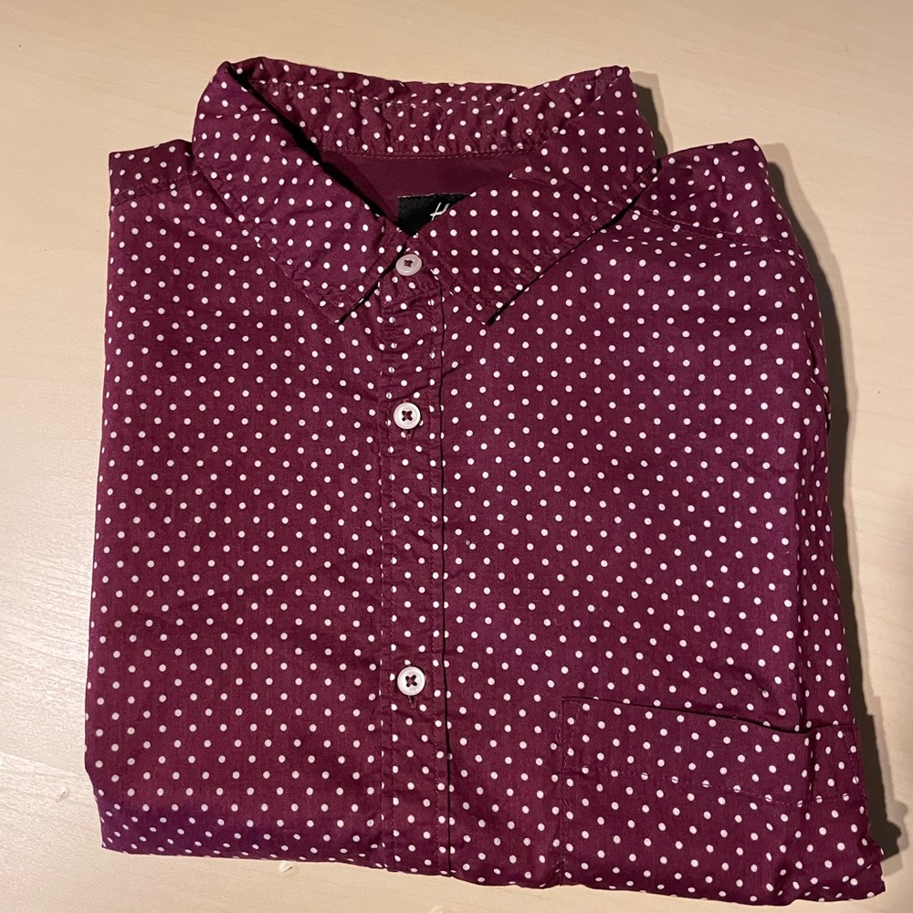 Short Sleeve Red Dotted Button Up